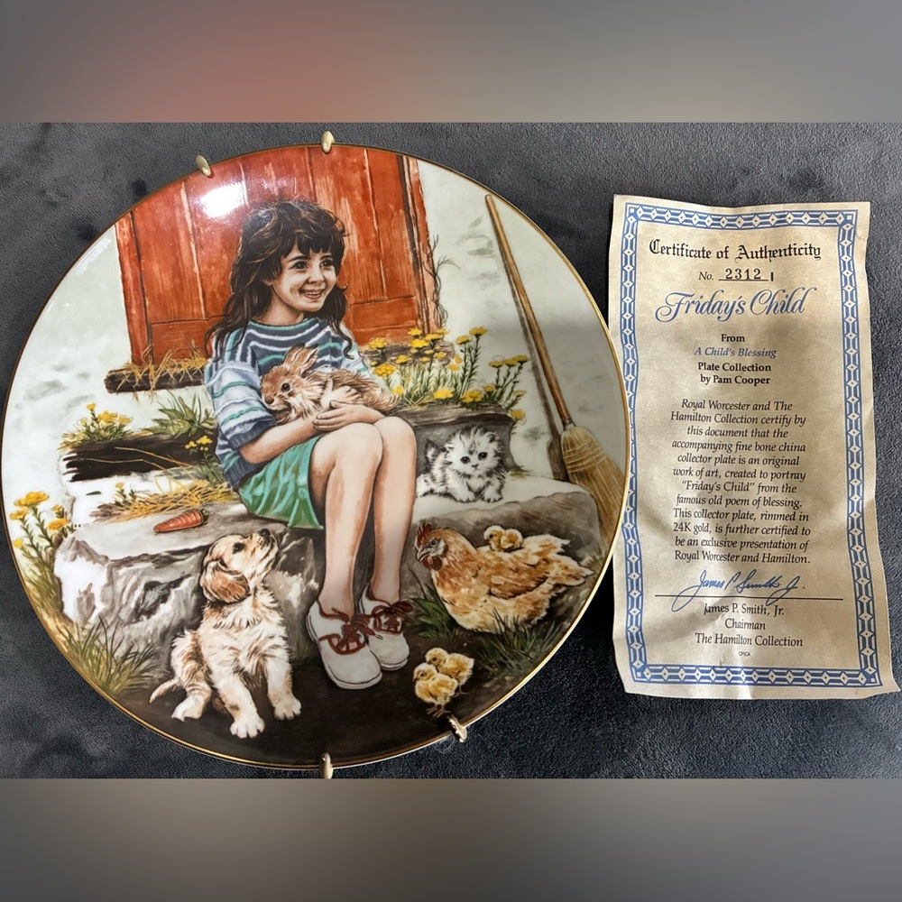 Royal Worcester White Collector Plate from "Friday's Child" Series